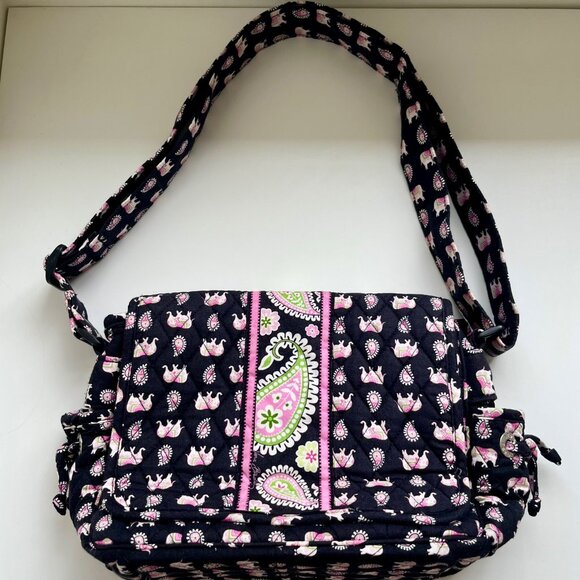 Retired Vera Bradley Pink Elephant Messenger Bag - Picture 2 of 7